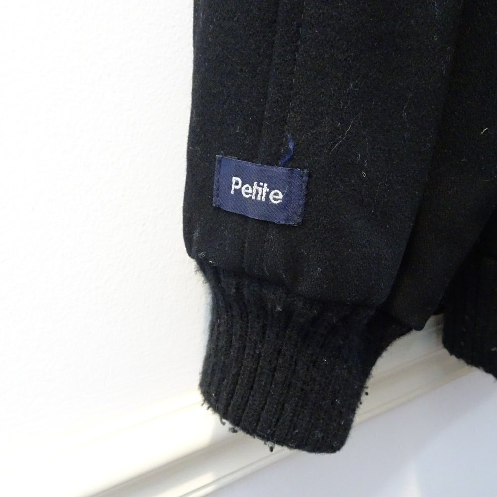 90's HERMAN KAY Bib-Jacket Wool-Blend Coat Winter Hood Size 8P Black Brown - Picture 8 of 8